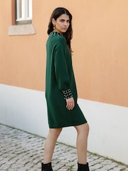 Yumi Green Pearl Detail Knitted Relaxed Jumper Dress - Image 2 of 4