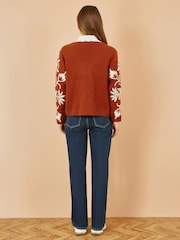 Yumi Brown Folk Embroidered Tie Front Cardigan - Image 4 of 5