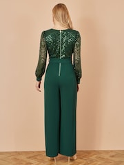 Yumi Green Sequin Wrap Over Jumpsuit - Image 2 of 5
