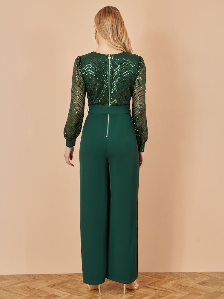 Yumi Green Sequin Wrap Over Jumpsuit - Image 2 of 5