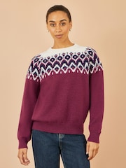 Yumi Red Fairisle Pattern Relaxed Fit Knitted Jumper - Image 1 of 4