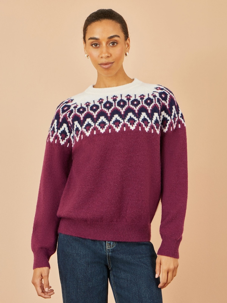 Yumi Red Fairisle Pattern Relaxed Fit Knitted Jumper - Image 1 of 4 Yumi Red Fairisle Pattern Relaxed Fit Knitted Jumper - Image 1 of 4