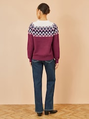 Yumi Red Fairisle Pattern Relaxed Fit Knitted Jumper - Image 2 of 4
