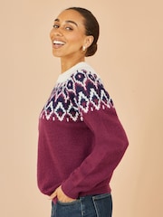 Yumi Red Fairisle Pattern Relaxed Fit Knitted Jumper - Image 3 of 4