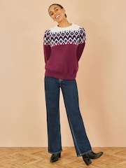Yumi Red Fairisle Pattern Relaxed Fit Knitted Jumper - Image 4 of 4