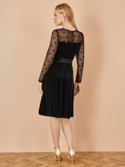 Yumi Black Velvet Skater Dress With Mesh Bow Sleeves - Image 3 of 4
