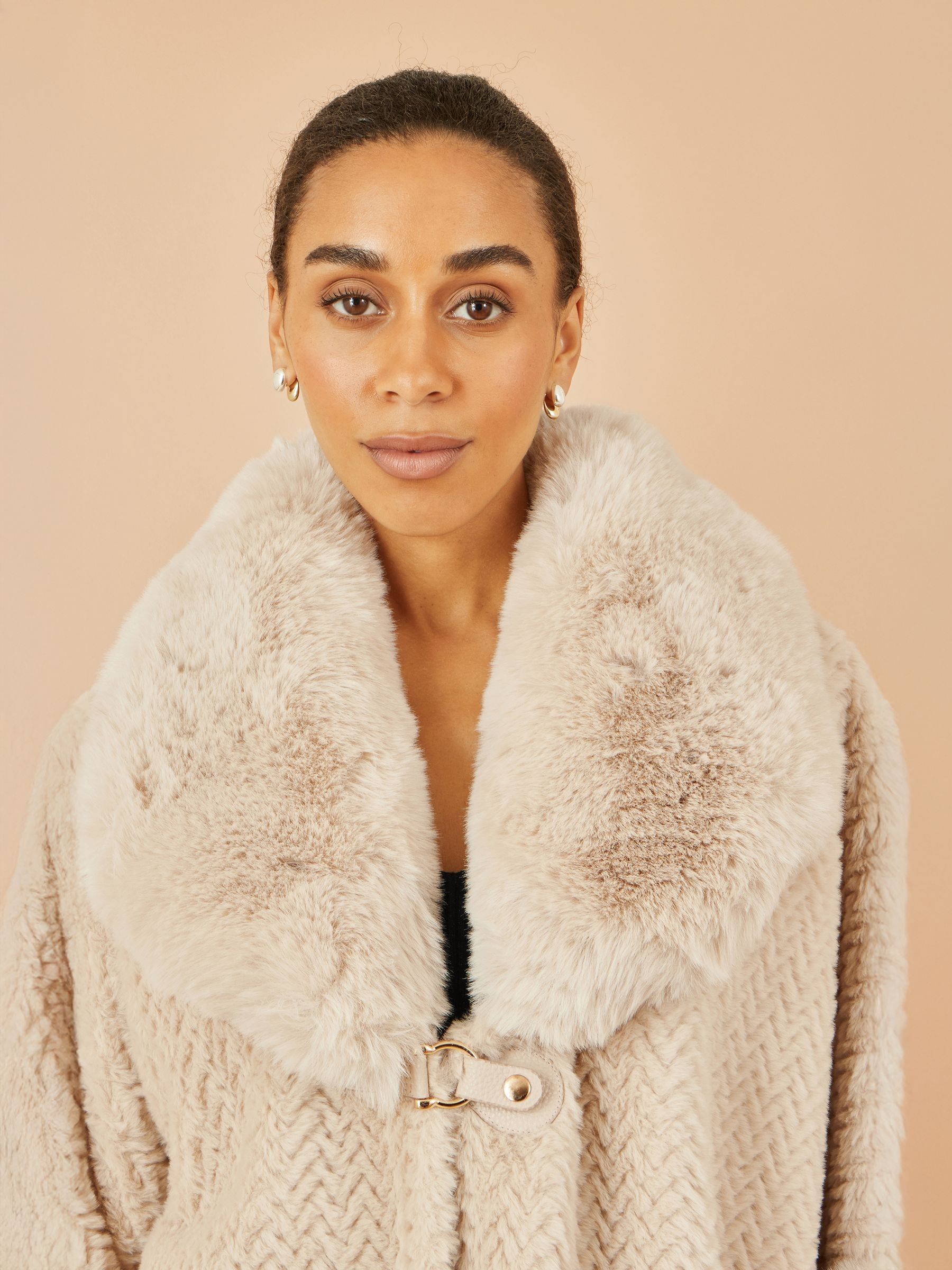 Buy Yumi Cream Textured Fur Lined Cape from the Next UK online shop