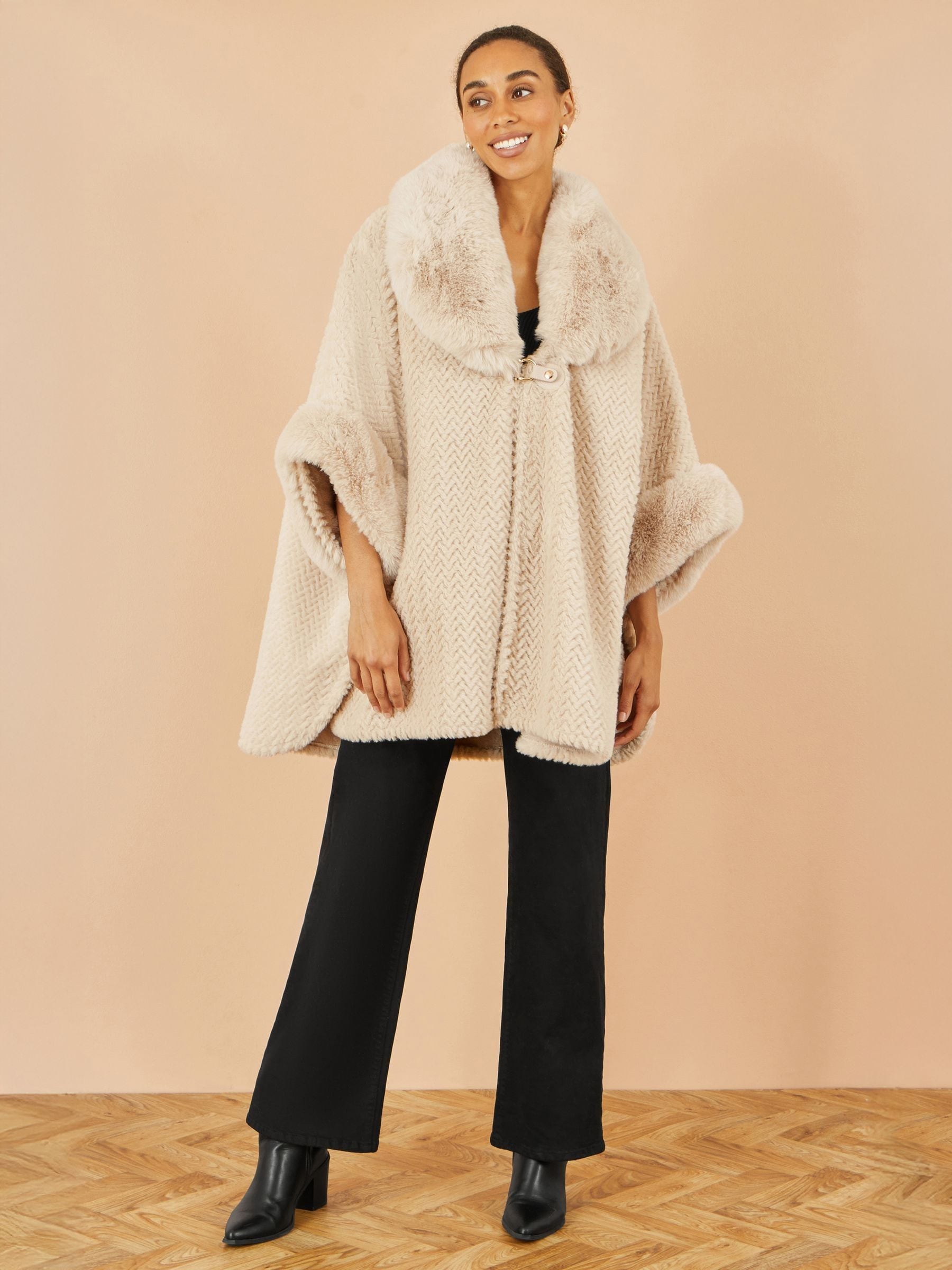 Buy Yumi Cream Textured Fur Lined Cape from the Next UK online shop
