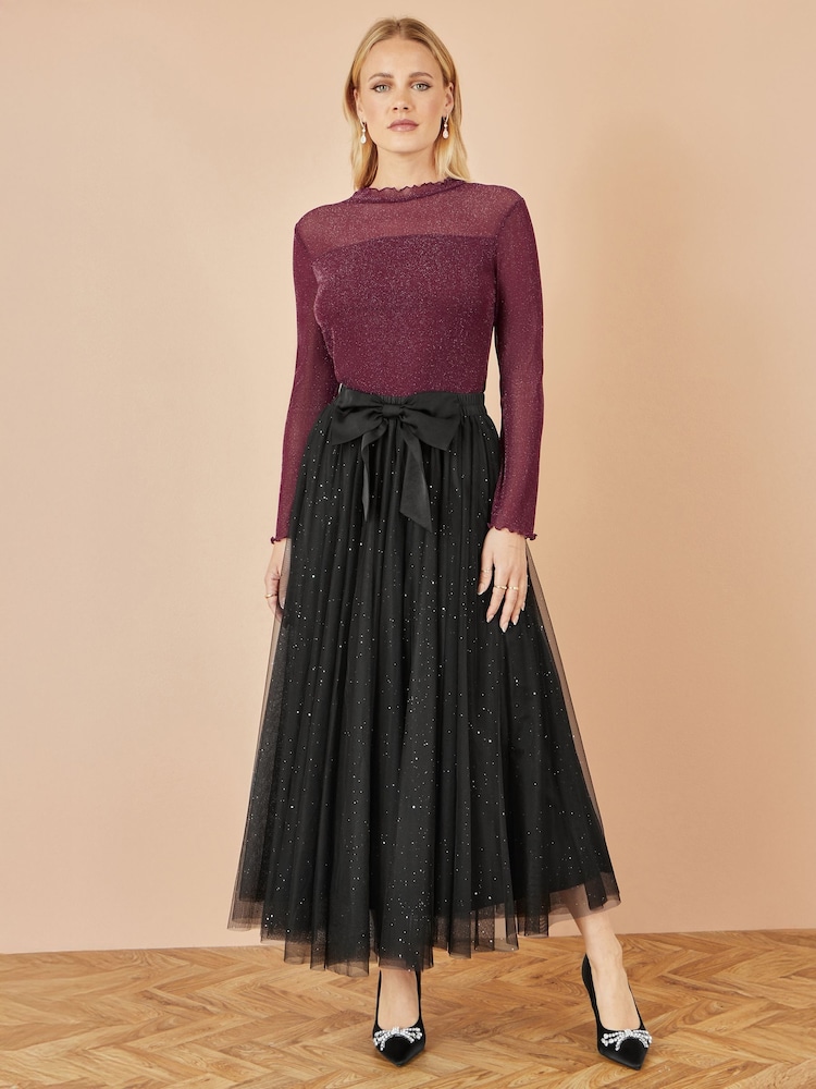 Yumi Black Sparkle Mesh Tulle Skirt With Satin Bow - Image 1 of 4 Yumi Black Sparkle Mesh Tulle Skirt With Satin Bow - Image 1 of 4