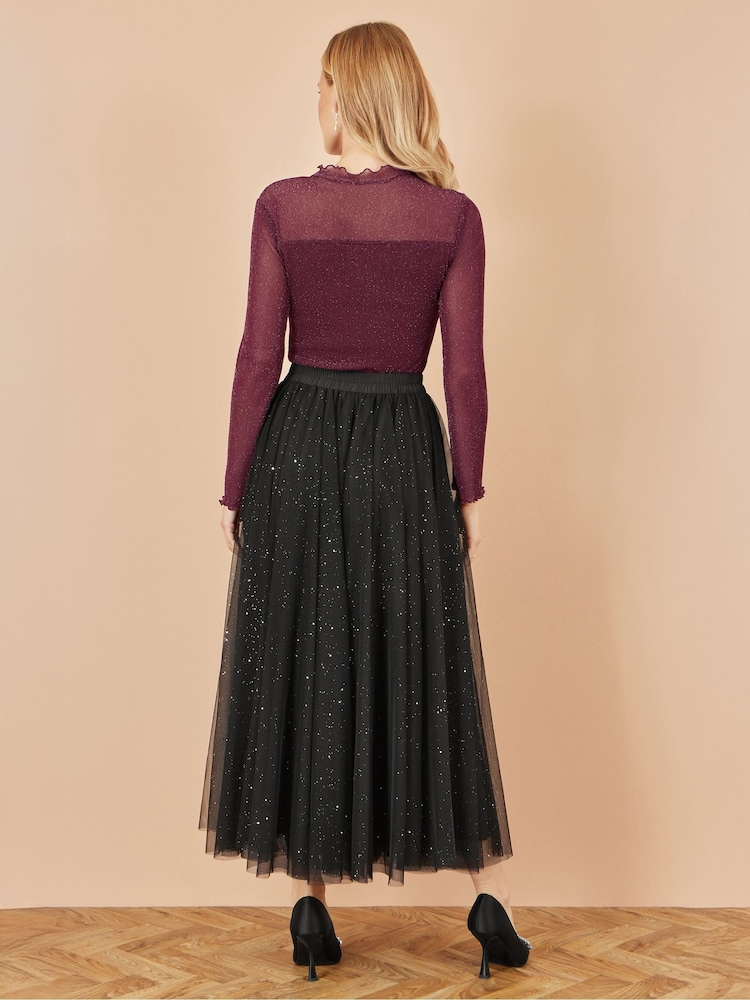 Yumi Black Sparkle Mesh Tulle Skirt With Satin Bow - Image 2 of 4 Yumi Black Sparkle Mesh Tulle Skirt With Satin Bow - Image 2 of 4