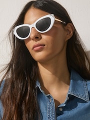 Alb - Bridal Cat Eye Sunglasses - Imaginea 1 din 6