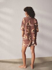 Mocha Brown Dogs Jersey Button Through Short Set Pyjamas - Image 3 of 6
