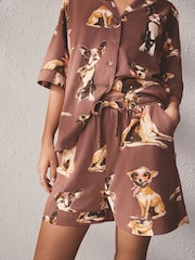 Mocha Brown Dogs Jersey Button Through Short Set Pyjamas - Image 4 of 6