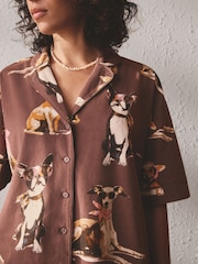 Mocha Brown Dogs Jersey Button Through Short Set Pyjamas - Image 5 of 6