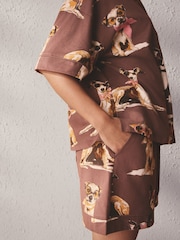 Mocha Brown Dogs Jersey Button Through Short Set Pyjamas - Image 6 of 6
