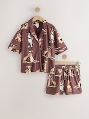 Cani color marrone moka - Set Pigiama corto Bottone passante in jersey - Immagine 7 di 9