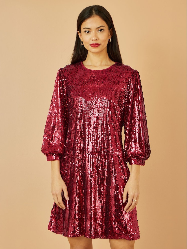 Yumi Red Sequin Tunic Dress With Balloon Sleeves - Image 1 of 5 Yumi Red Sequin Tunic Dress With Balloon Sleeves - Image 1 of 5