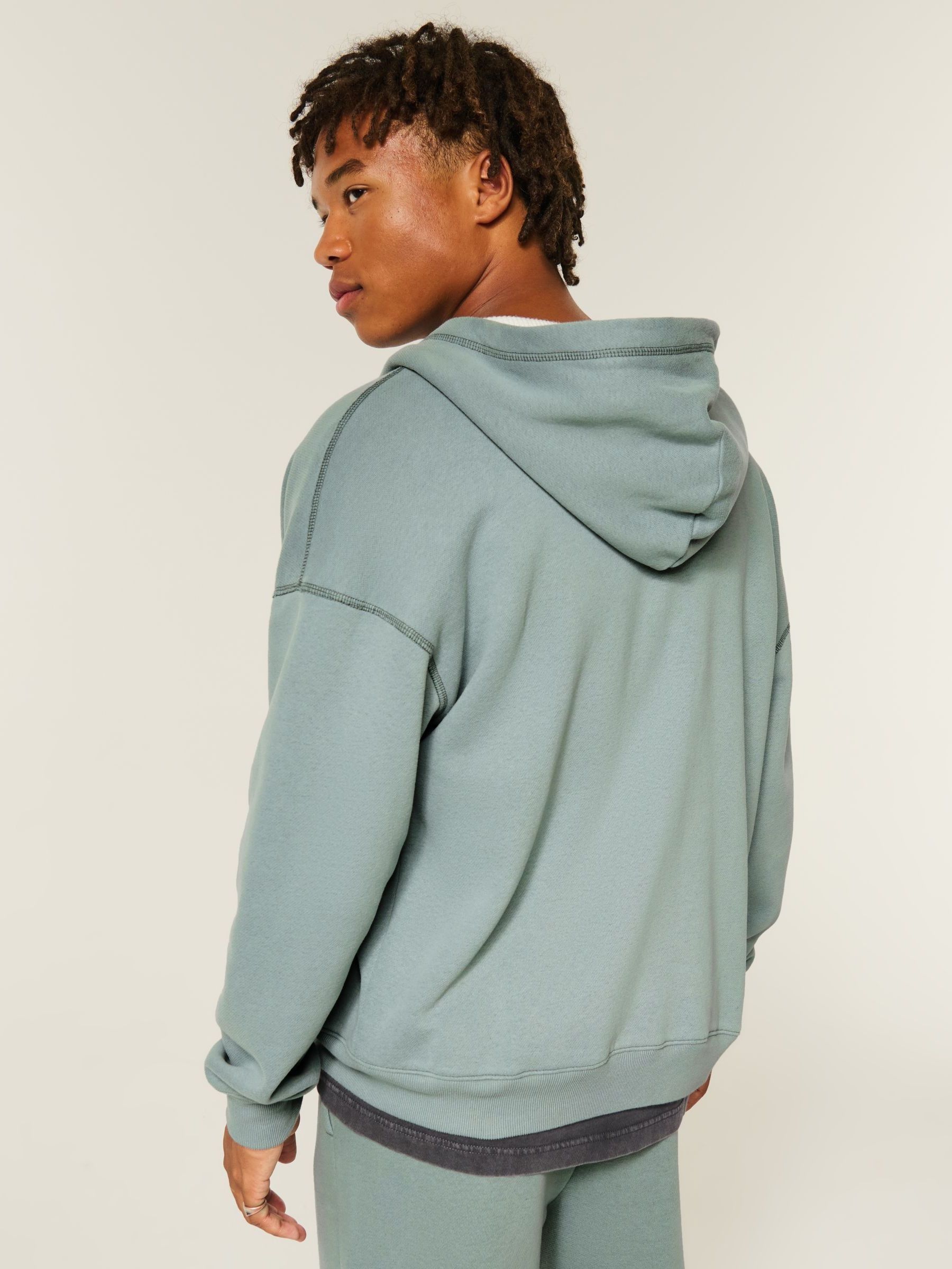 Buy Hollister Green Boxy Waffle Lined Zip Through Hoodie from Next USA