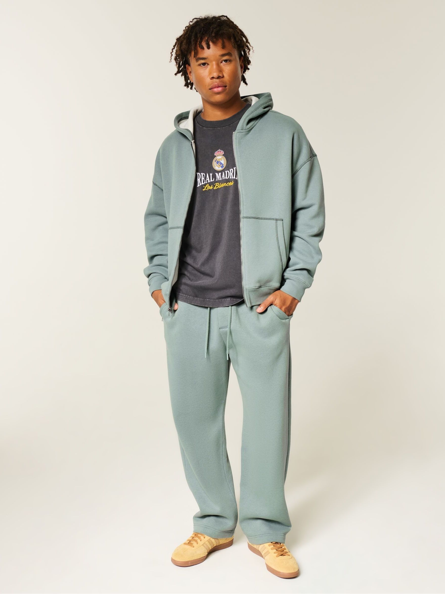 Buy Hollister Green Boxy Waffle Lined Zip Through Hoodie from Next USA