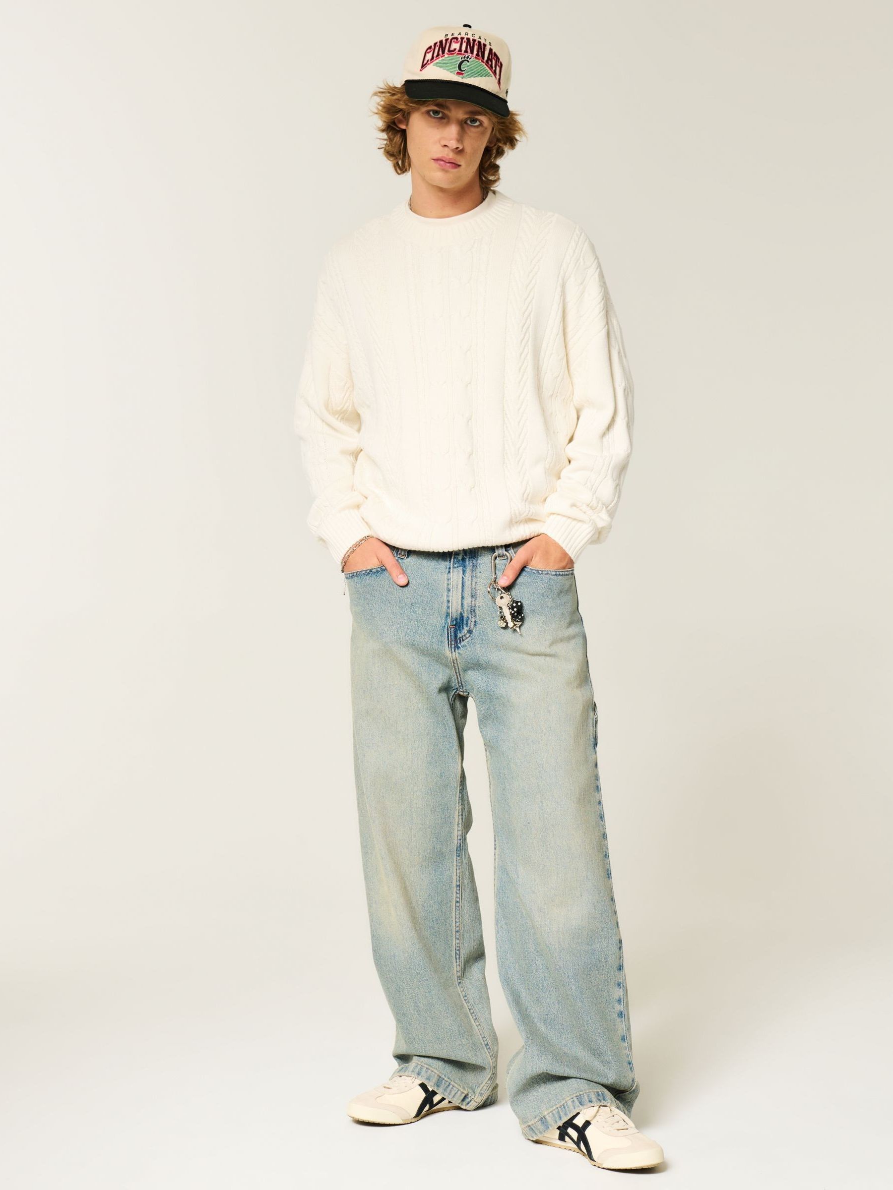 Buy Hollister Cream Crew Neck Cable Knitted Jumper from Next USA