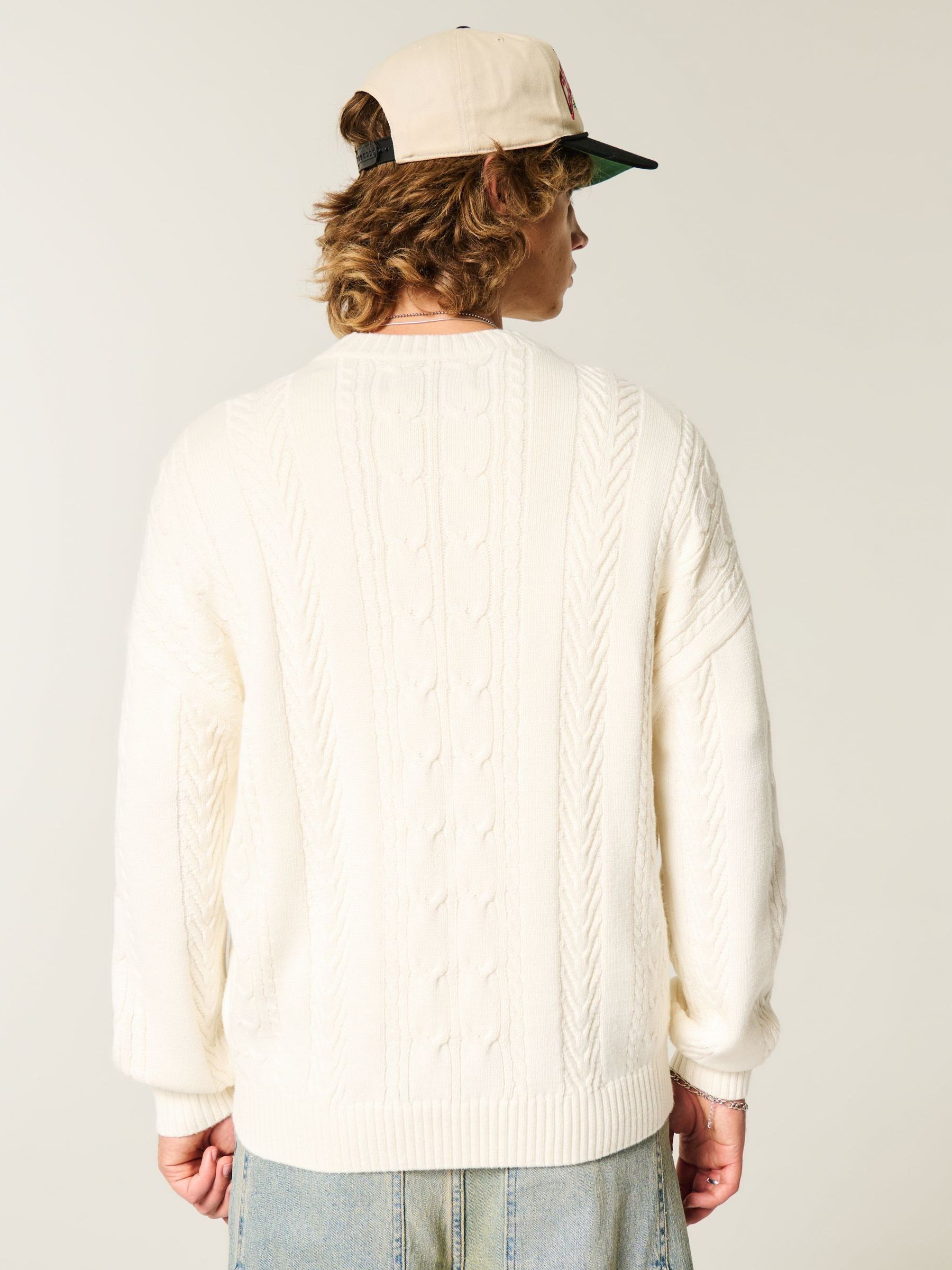 Buy Hollister Cream Crew Neck Cable Knitted Jumper from Next USA
