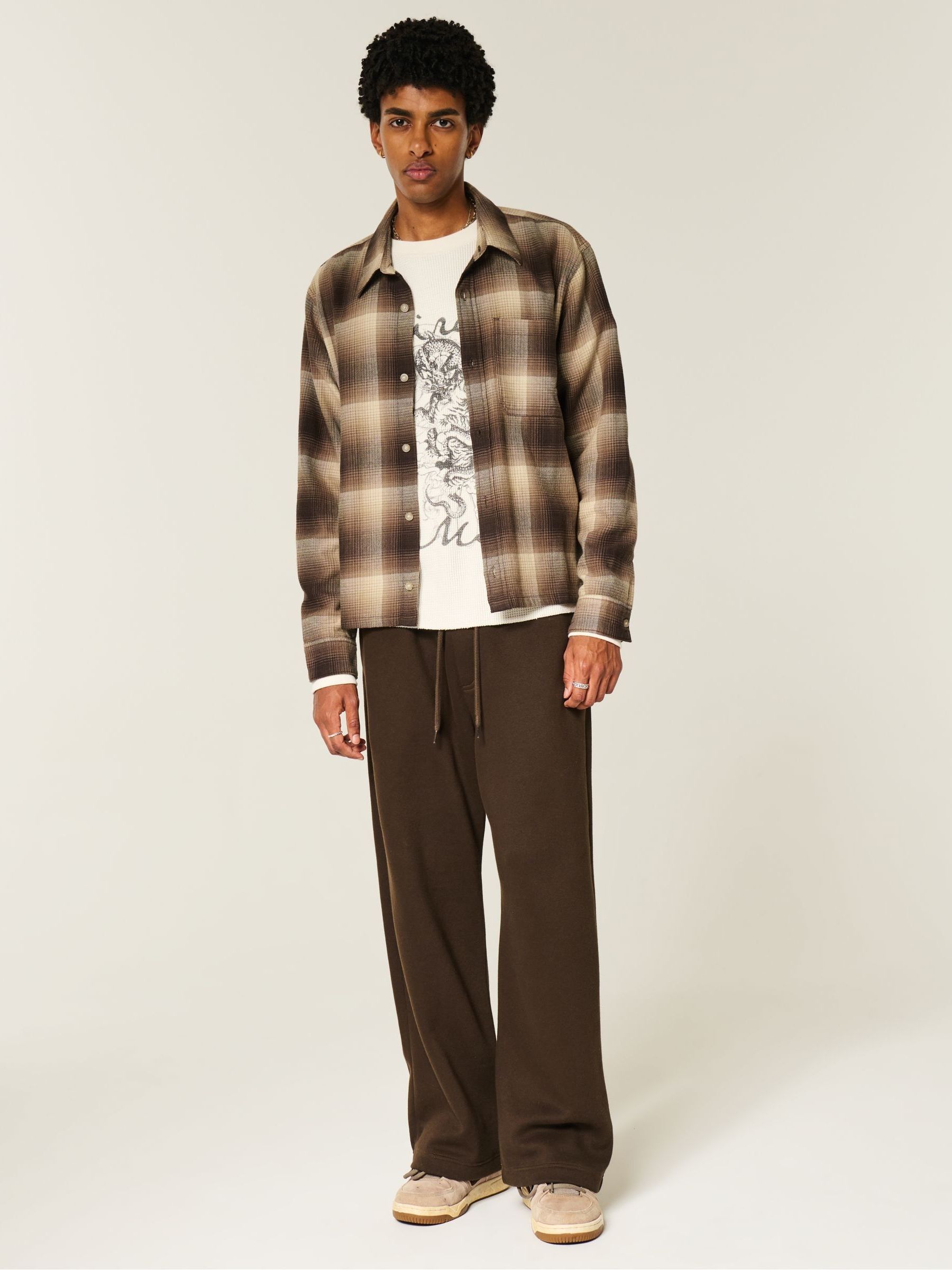 Buy Hollister Brown Flannel Check Button Through Shirt from Next