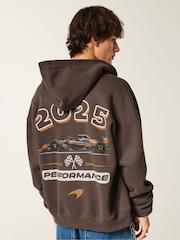 Hollister McLaren Back Print Graphic Zip Through Brown Hoodie - Image 2 of 5