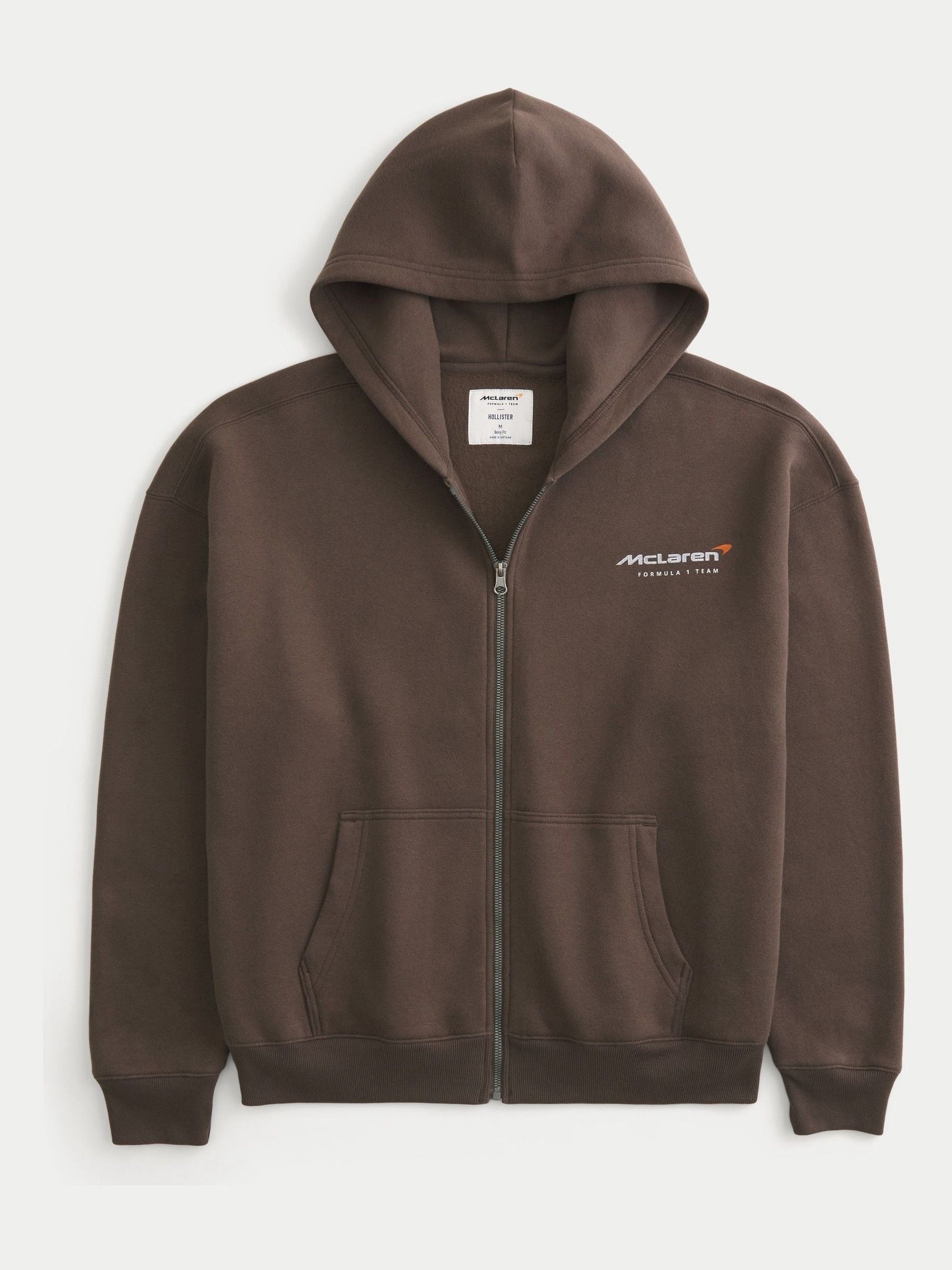 Buy Hollister Brown Mclaren Back Print Graphic Zip Through Hoodie