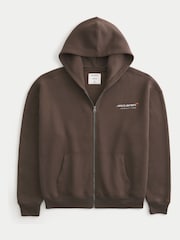 Hollister McLaren Back Print Graphic Zip Through Brown Hoodie - Image 4 of 5