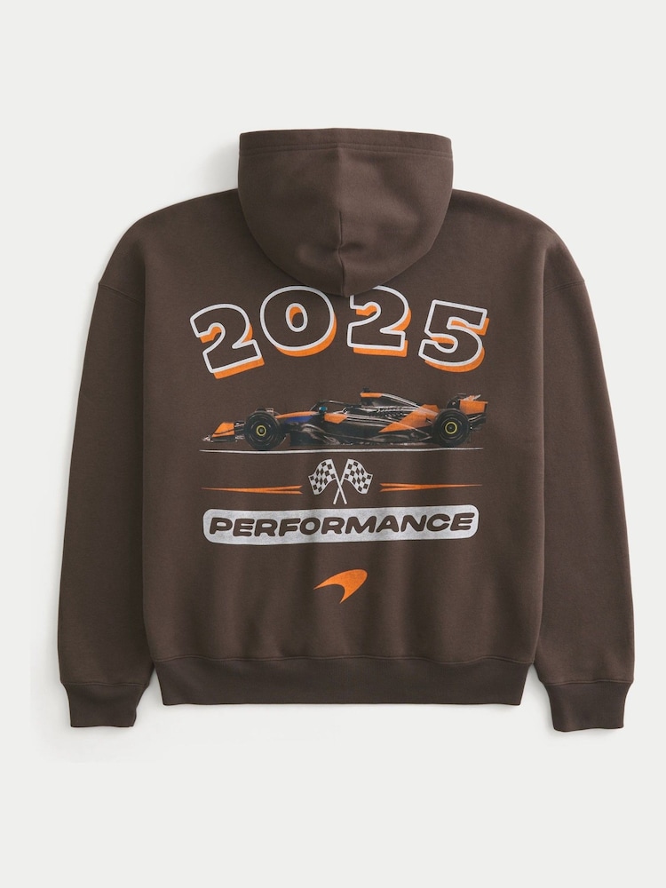 Hollister McLaren Back Print Graphic Zip Through Brown Hoodie - Image 5 of 5