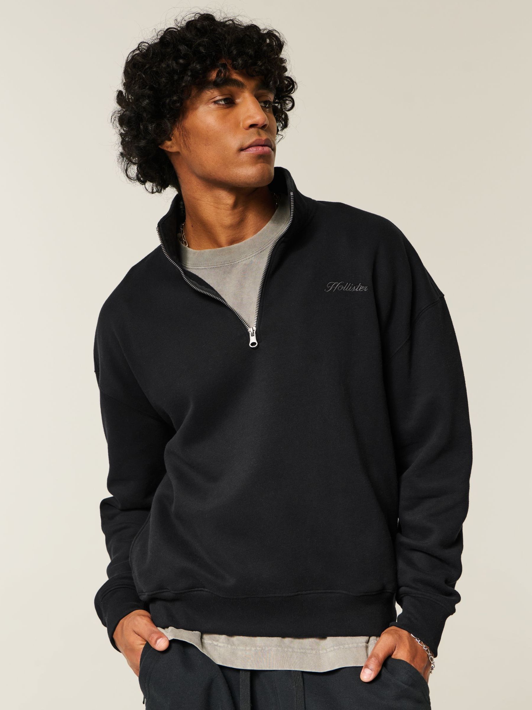 Buy Hollister Boxy Quarter Zip Logo Black Sweatshirt from Next USA