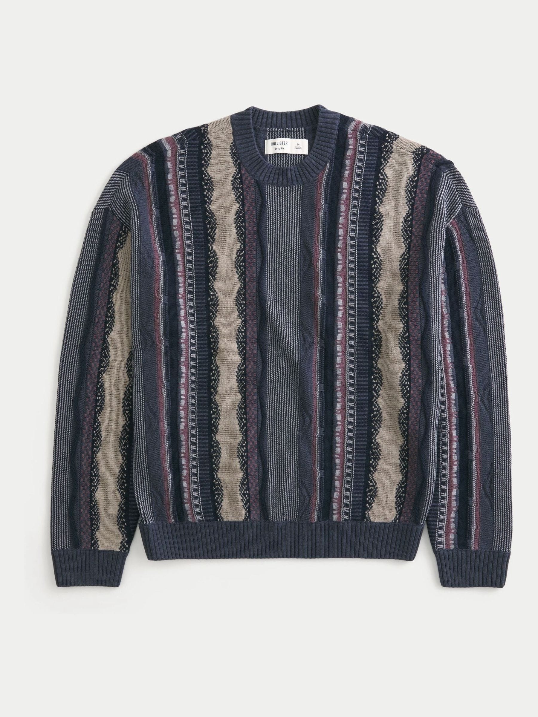 Buy Hollister Blue Crew Neck Intarsia Vertical Stitch Knitted