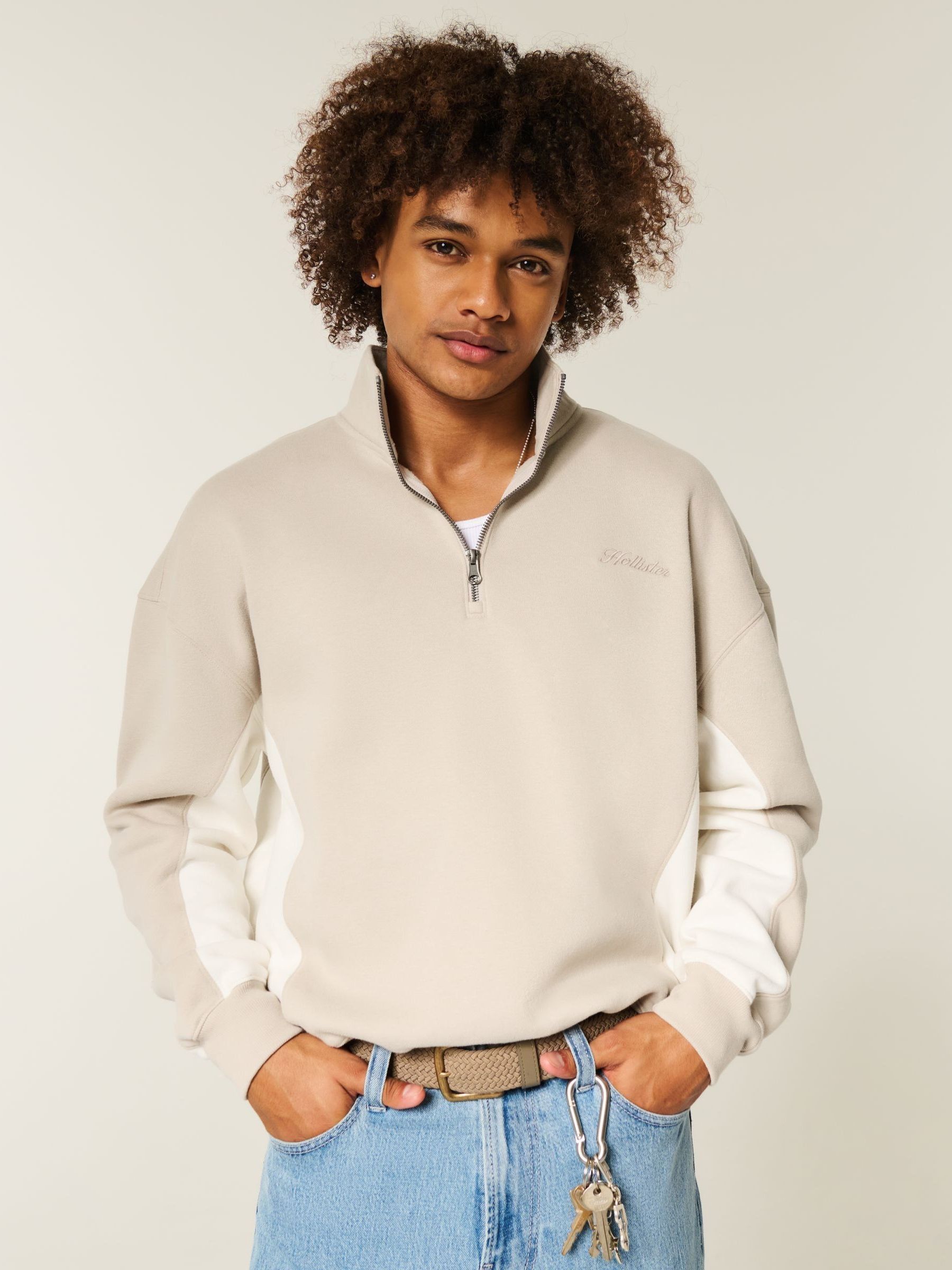 Buy Hollister Cream Boxy Quarter Zip Logo Sweatshirt from Next Canada