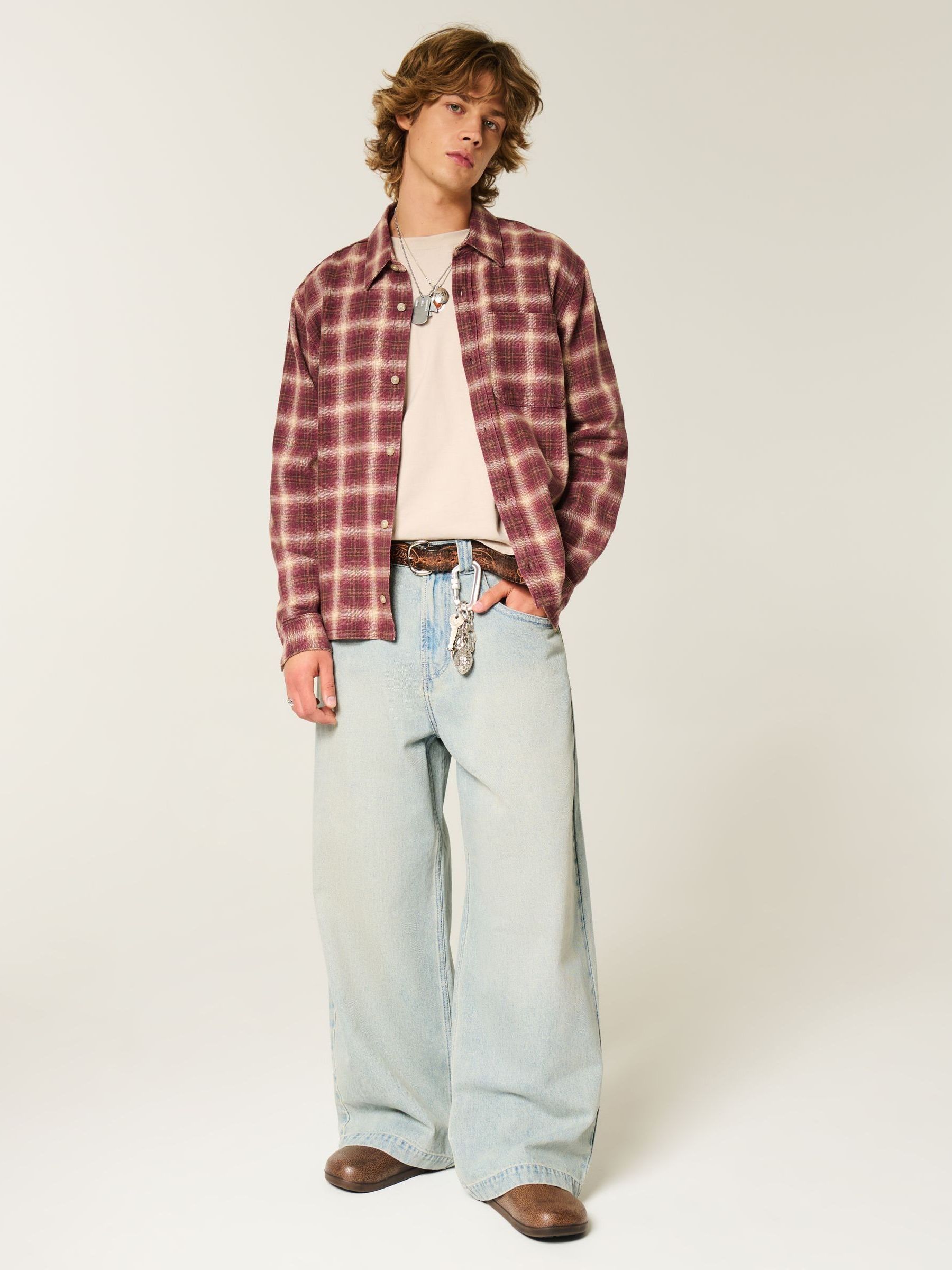 Buy Hollister Red Flannel Check Button Through Shirt from Next USA