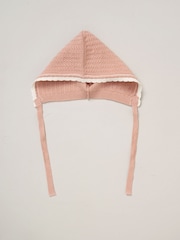 Rock-A-Bye Baby Boutique Pink True Knit Woven Romper and Bonnet Outfit Set - Image 5 of 6