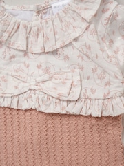 Rock-A-Bye Baby Boutique Pink True Knit Woven Romper and Bonnet Outfit Set - Image 6 of 6