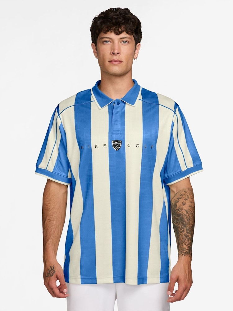 Nike Blue Fairway Fresh Stripe Golf Loose Fit Polo Shirt - Image 1 of 3