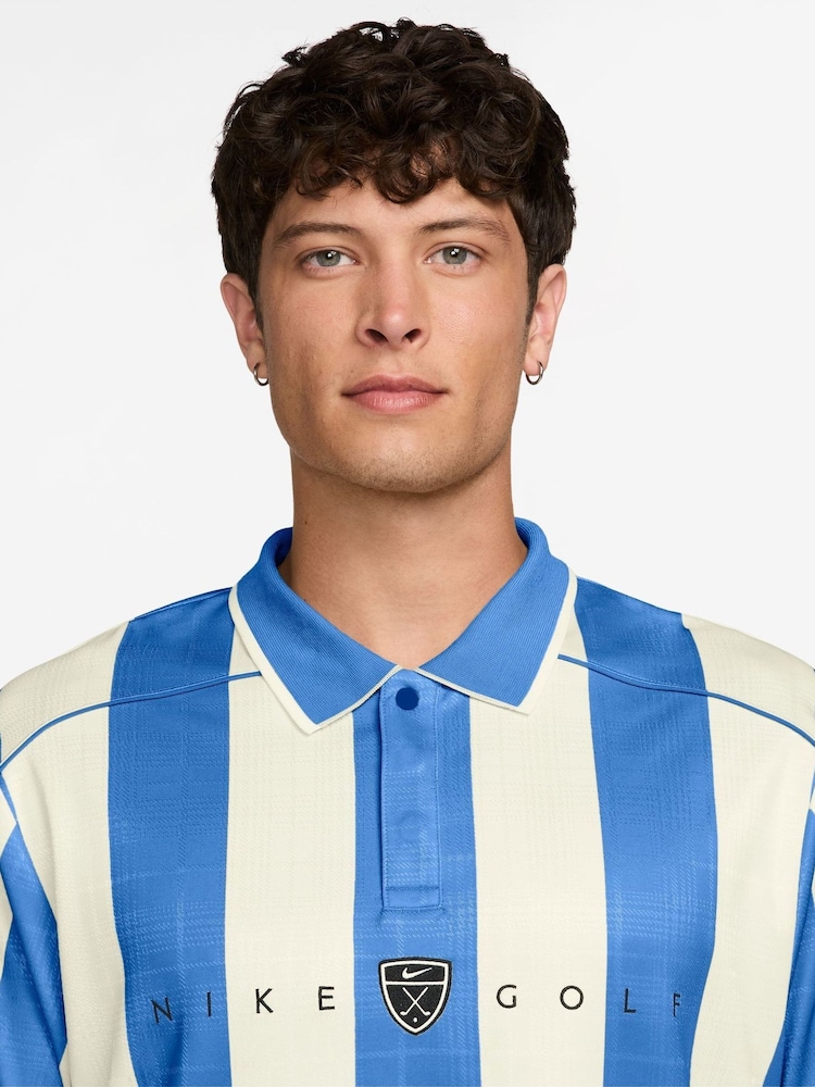 Nike Blue Fairway Fresh Stripe Golf Loose Fit Polo Shirt - Image 3 of 3