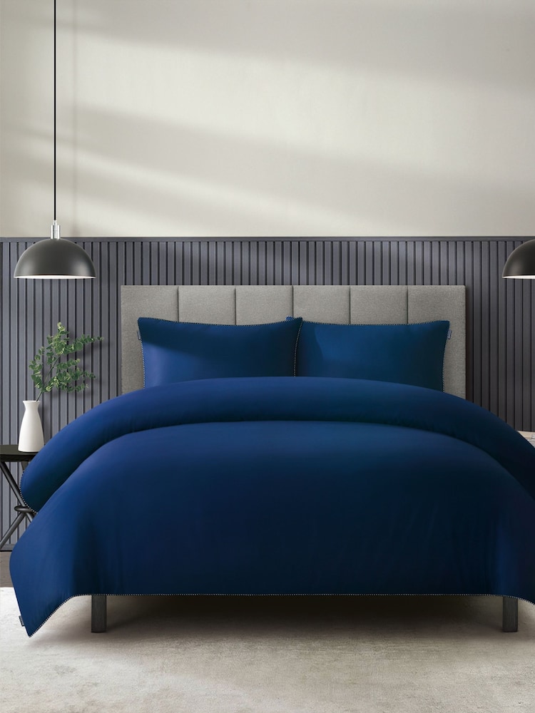 Duchamp Twilight Blue Premium Cotton Sateen Piped Edge Duvet Set - Image 1 of 2 Duchamp Twilight Blue Premium Cotton Sateen Piped Edge Duvet Set - Image 1 of 2