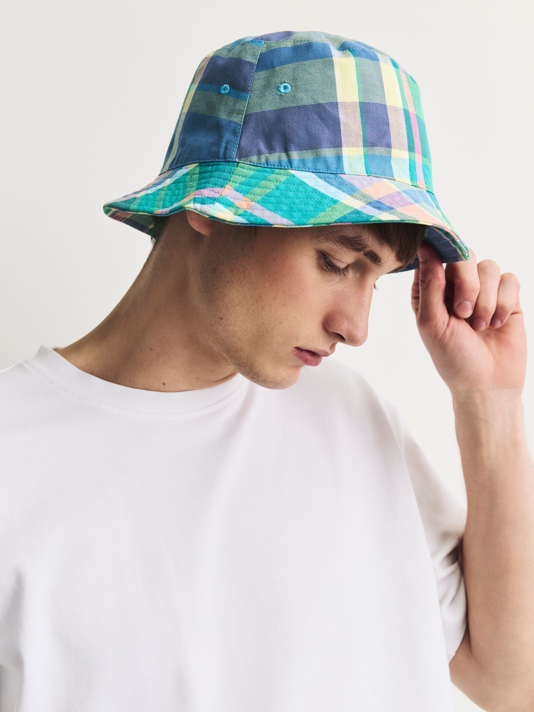 Buy Blue Madras Check Reversible Bucket Hat from Next USA