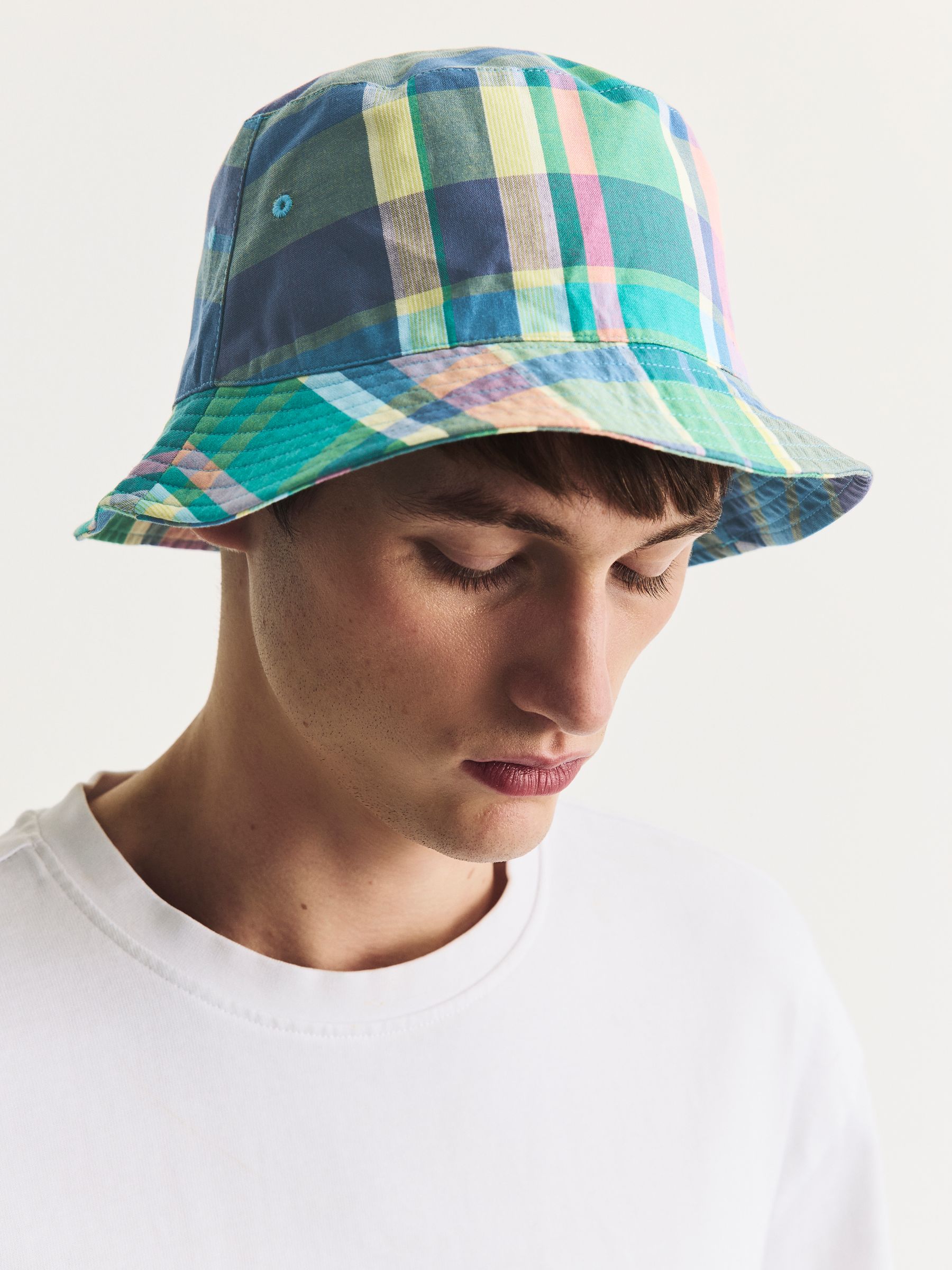 Buy Blue Madras Check Reversible Bucket Hat from Next USA