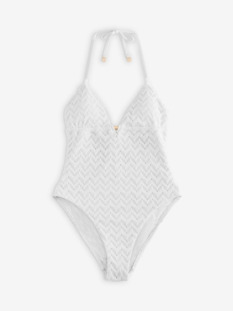 B by Ted Baker Cream Crochet Plunge Swimsuit with Tummy Control - Image 1 of 5