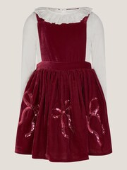 Monsoon Red Broderie Top & Bow Velvet Pinafore Dress Set - Image 2 of 4