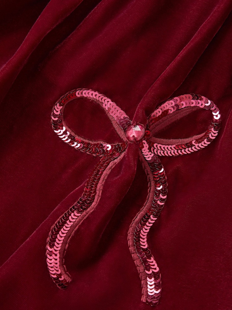 Monsoon Red Broderie Top & Bow Velvet Pinafore Dress Set - Image 4 of 4