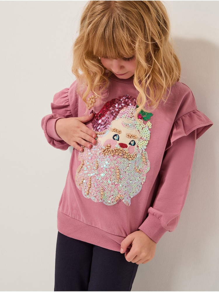 Monsoon Pink Sequin Santa Christmas Sweatshirt - Image 1 of 4