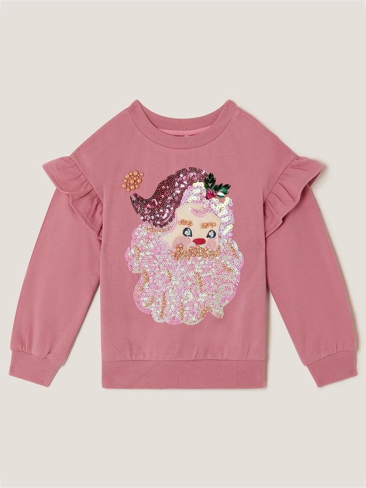 Monsoon Pink Sequin Santa Christmas Sweatshirt - Image 2 of 4