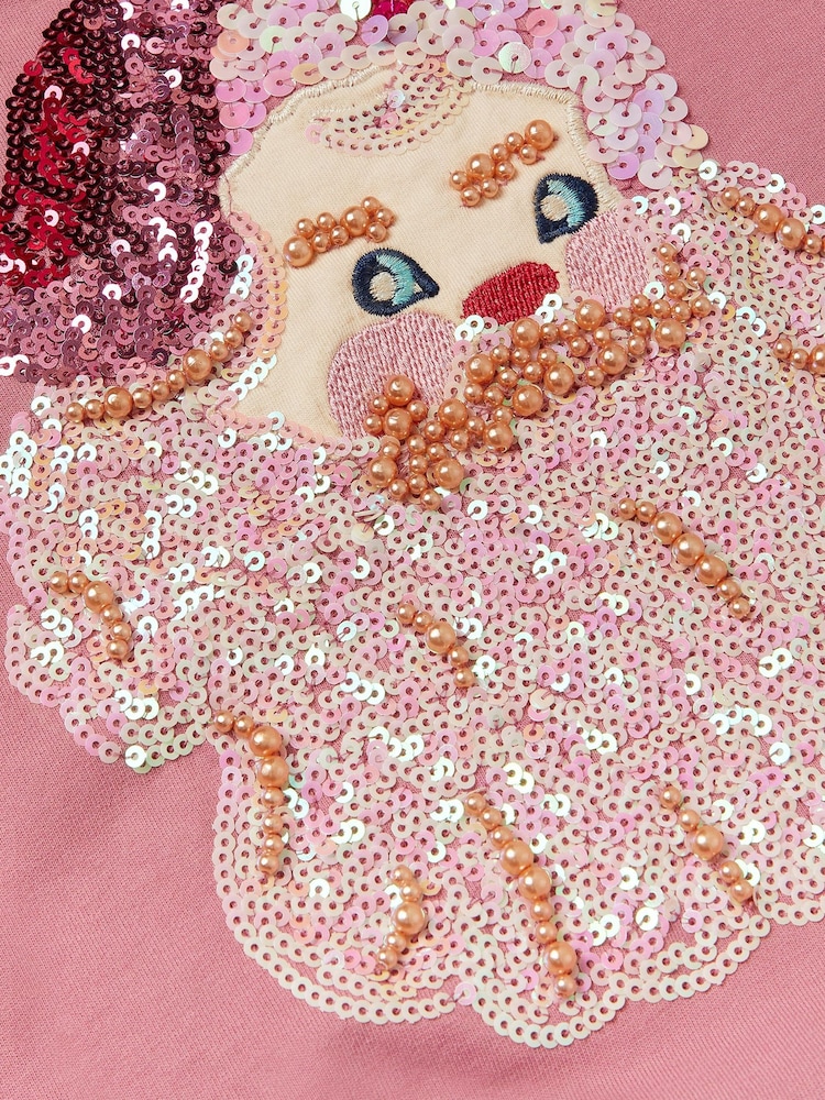 Monsoon Pink Sequin Santa Christmas Sweatshirt - Image 4 of 4