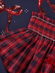 Monsoon Red Bow Embellished Top & Tartan Skirt Set - Image 3 of 3