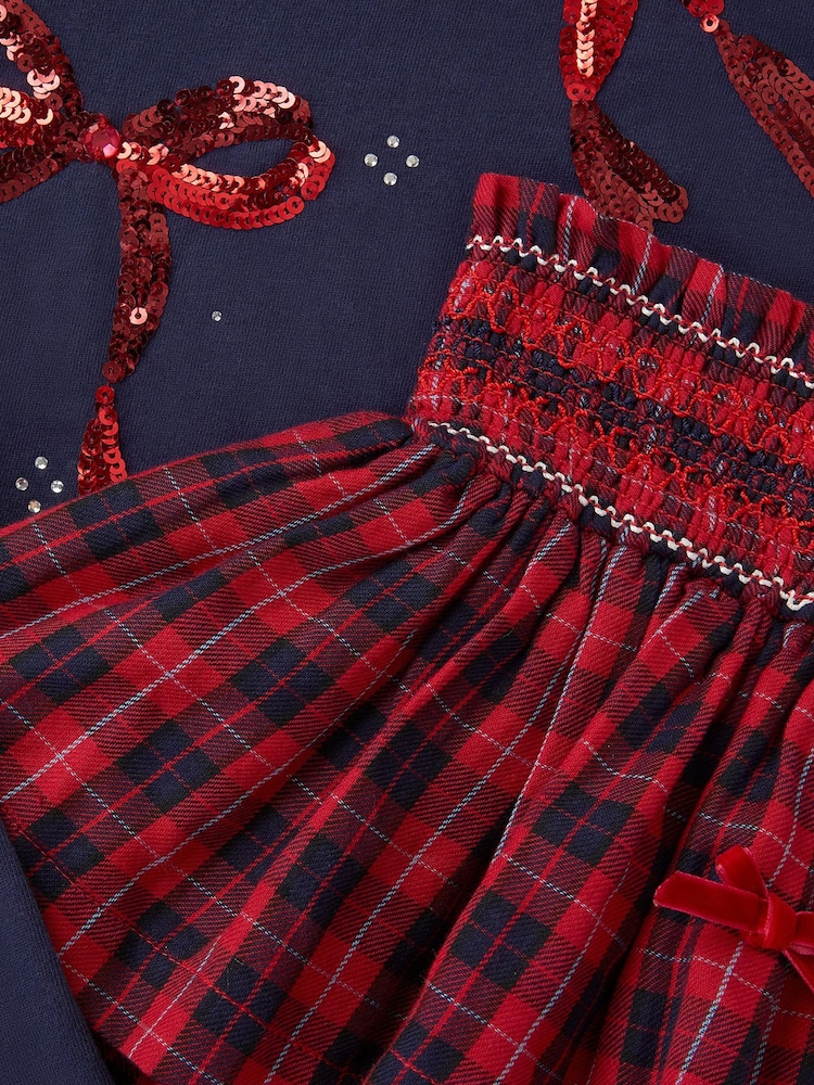 Monsoon Red Bow Embellished Top & Tartan Skirt Set - Image 3 of 3 Monsoon Red Bow Embellished Top & Tartan Skirt Set - Image 3 of 3