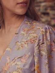 B by Ted Baker Lilac Palm Viscose Linen Blend Tie Front Beach Top - Image 6 of 6